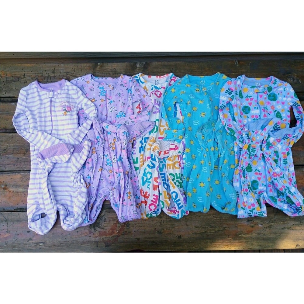 Children's Place PJs Pajamas Footed Footie Zip Up Winter Long Sleeve 4T Lot Of 5